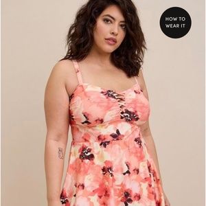 New Torrid Floral Pink Coral Swim Dress size 3